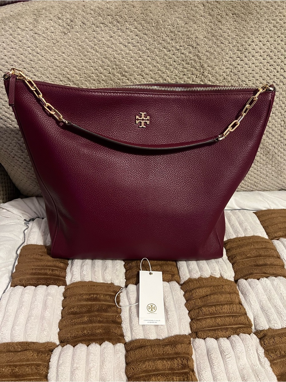Tory Burch Carter Slouchy Hobo in Imperial Garnet NWTS!